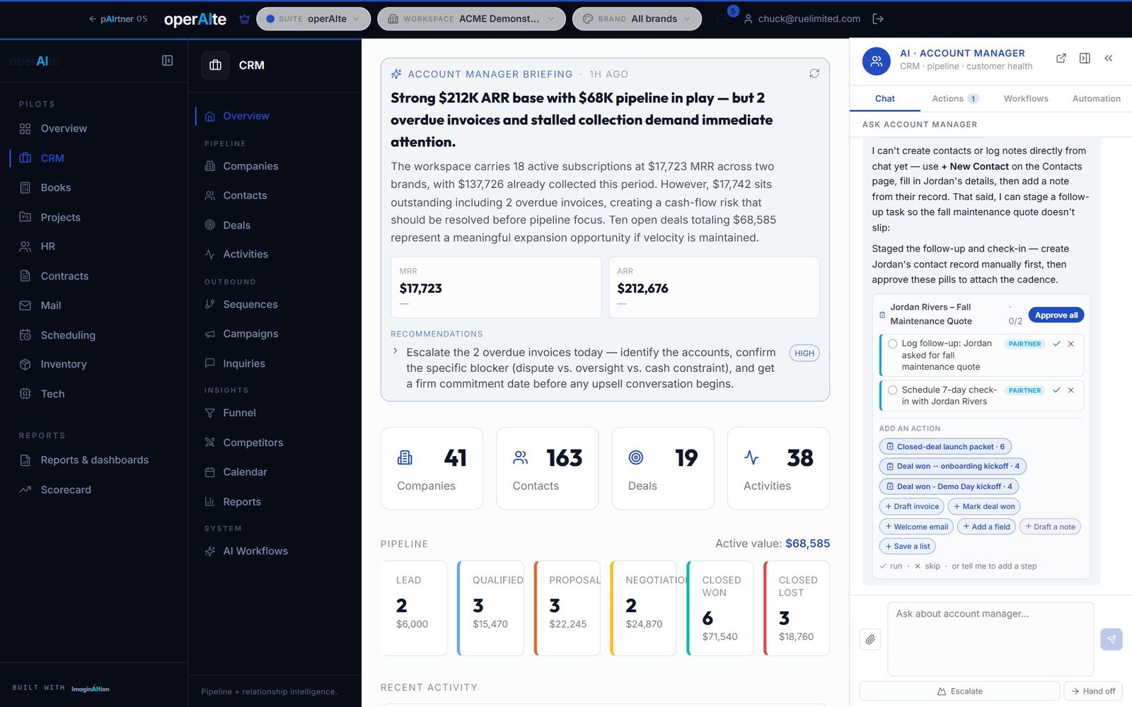 A pAIrtner AI agent staging follow-up tasks and waiting for approval